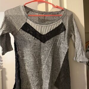 Free people Gray and Black Lace Accent Women's warm short sleeve sweater